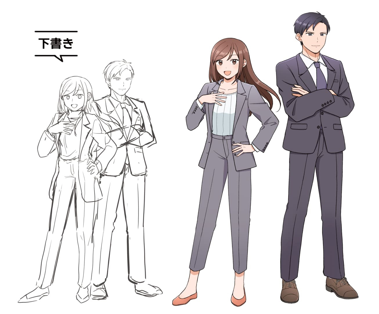 ビジネスコミック モックアップ ラフ、キャラ単体